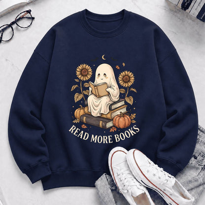 Read More Books Printed Sweatshirt | Cozy Book Lover Gift Navy