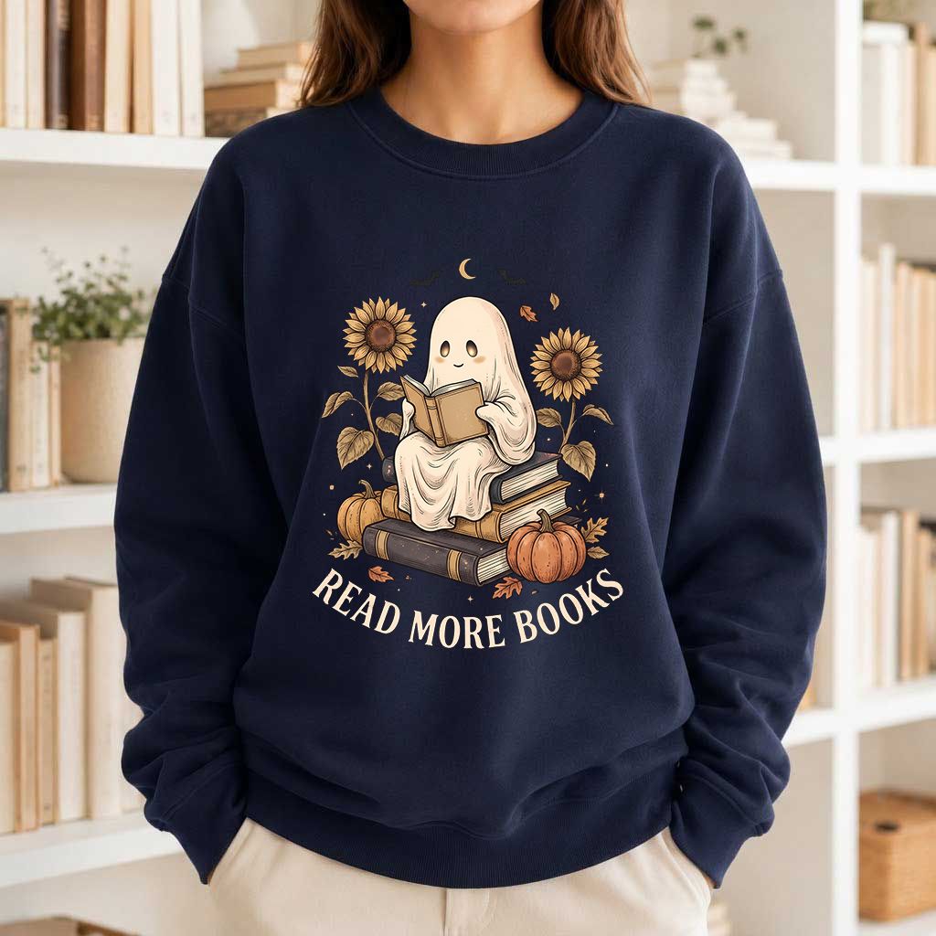 Read More Books Printed Sweatshirt | Cozy Book Lover Gift Navy