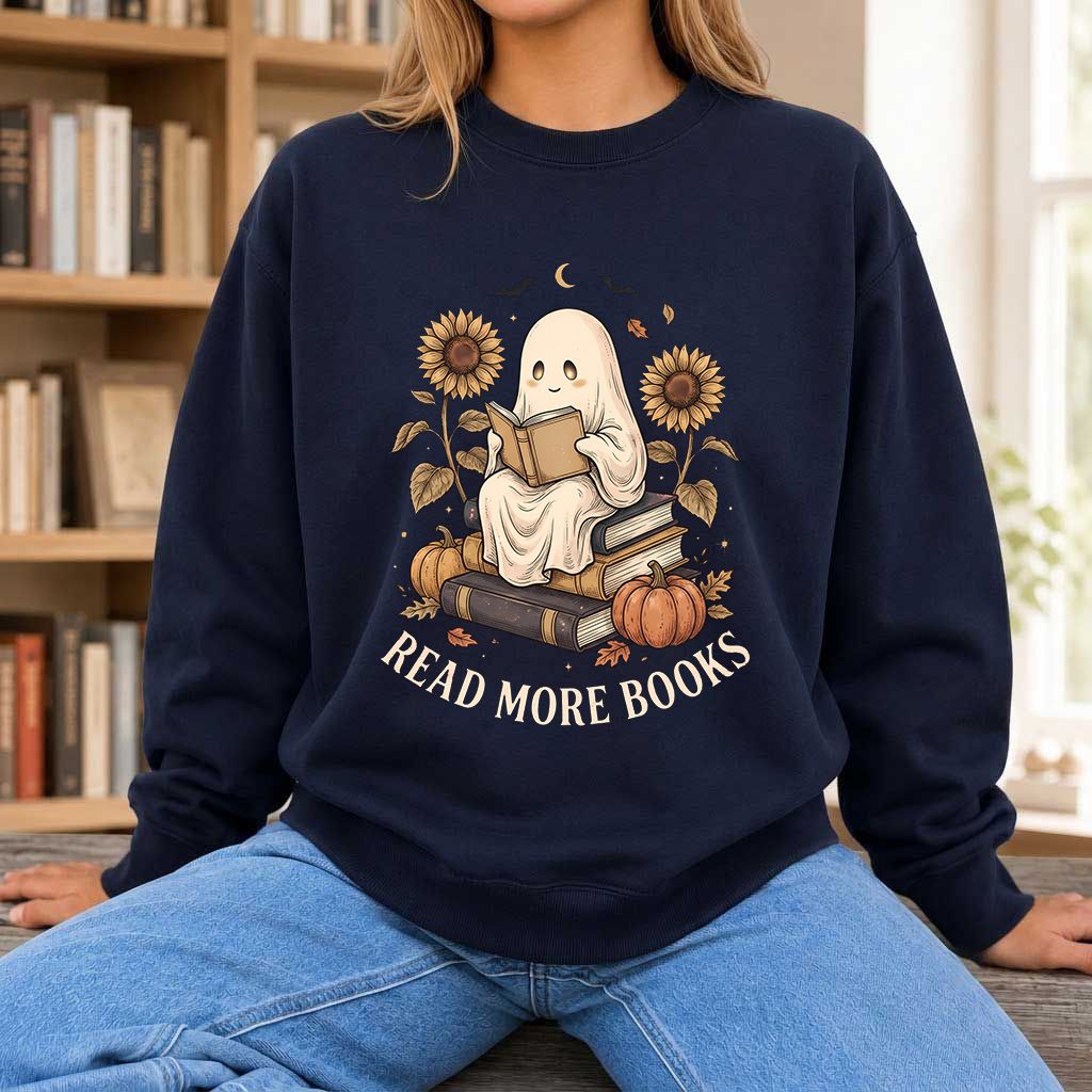 Read More Books Printed Sweatshirt | Cozy Book Lover Gift Navy
