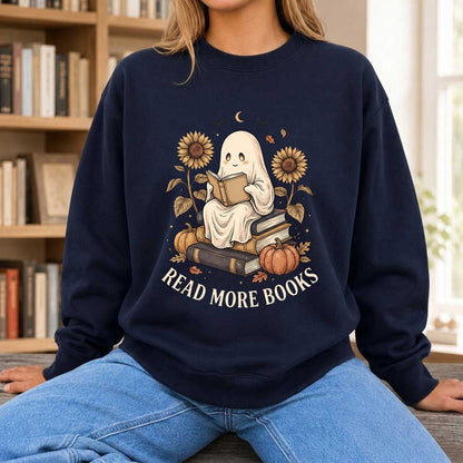 Read More Books Printed Sweatshirt | Cozy Book Lover Gift Navy