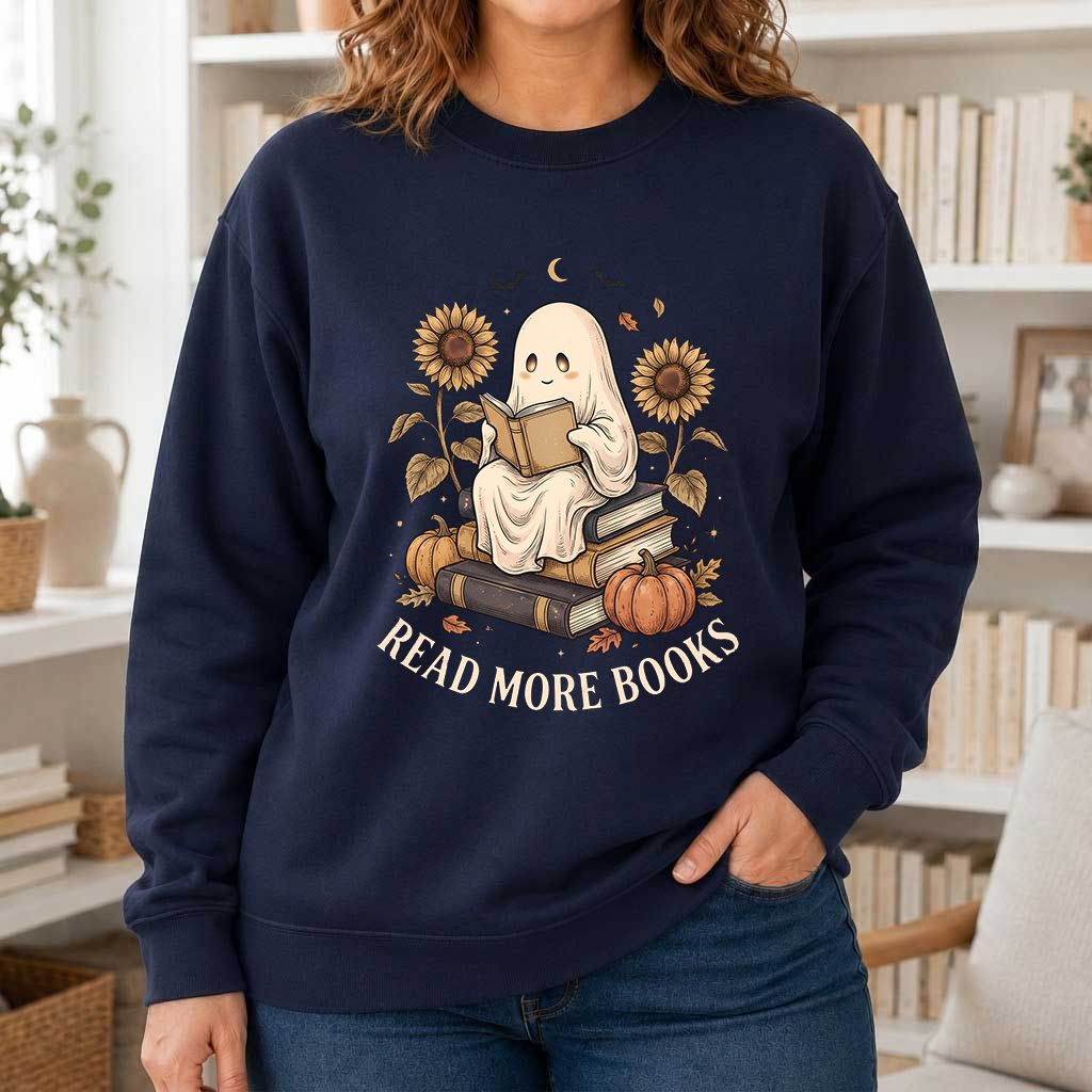 Read More Books Printed Sweatshirt | Cozy Book Lover Gift Navy