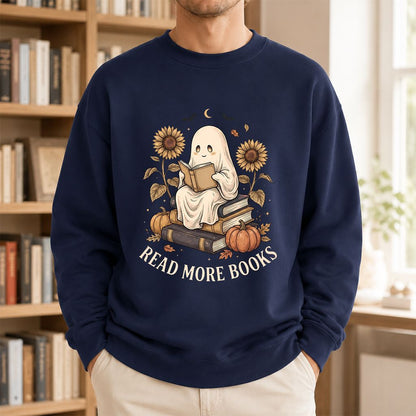 Read More Books Printed Sweatshirt | Cozy Book Lover Gift Navy