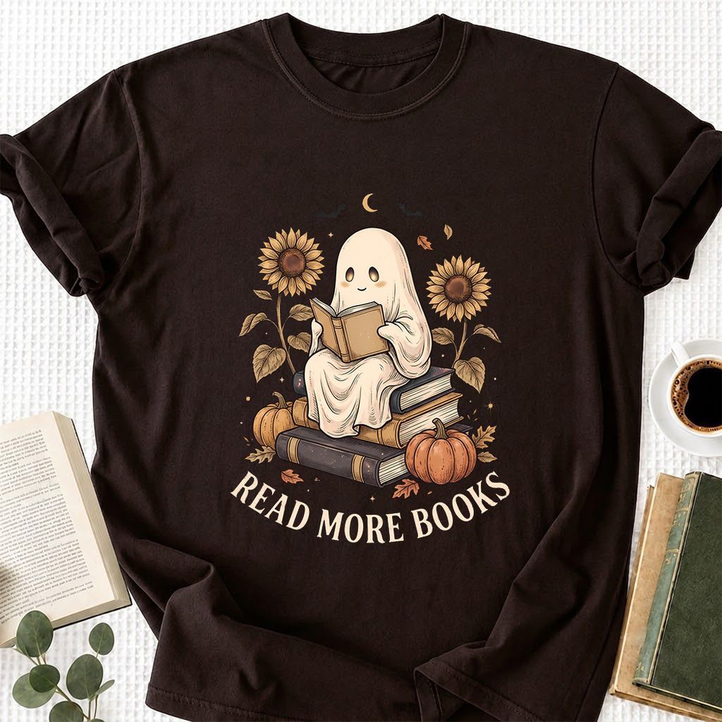 Read More Books Printed T-Shirt | Cozy Book Lover Gift Dark Chocolate