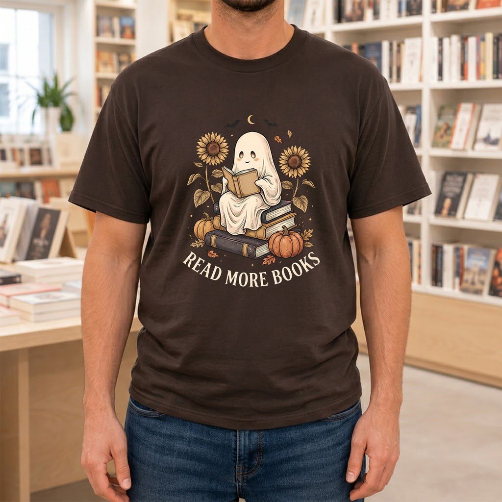 Read More Books Printed T-Shirt | Cozy Book Lover Gift Dark Chocolate
