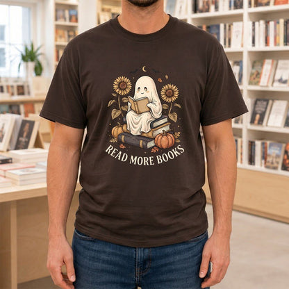 Read More Books Printed T-Shirt | Cozy Book Lover Gift Dark Chocolate