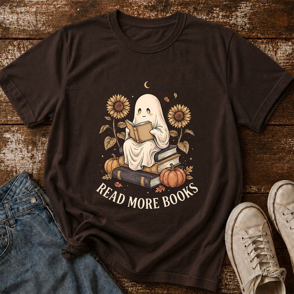 Read More Books Printed T-Shirt | Cozy Book Lover Gift Dark Chocolate