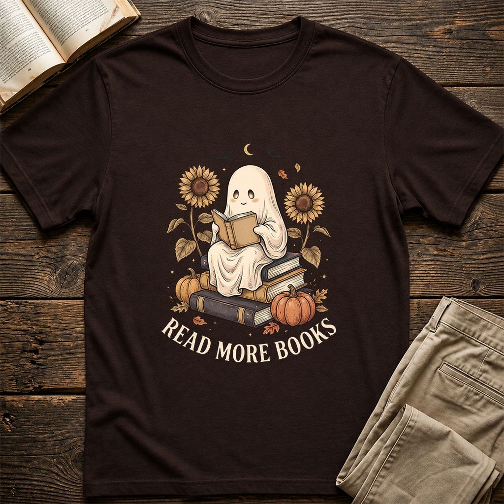 Read More Books Printed T-Shirt | Cozy Book Lover Gift Dark Chocolate