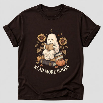 Read More Books Printed T-Shirt | Cozy Book Lover Gift Dark Chocolate