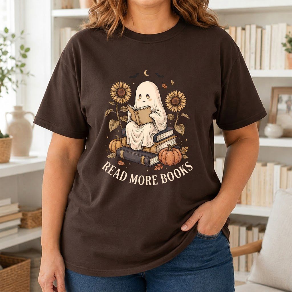 Read More Books Printed T-Shirt | Cozy Book Lover Gift Dark Chocolate