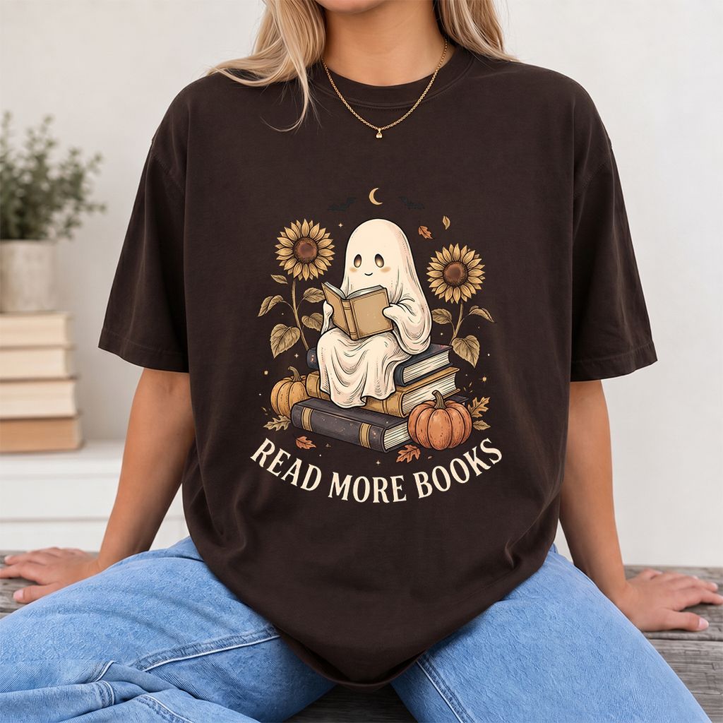Read More Books Printed T-Shirt | Cozy Book Lover Gift Dark Chocolate