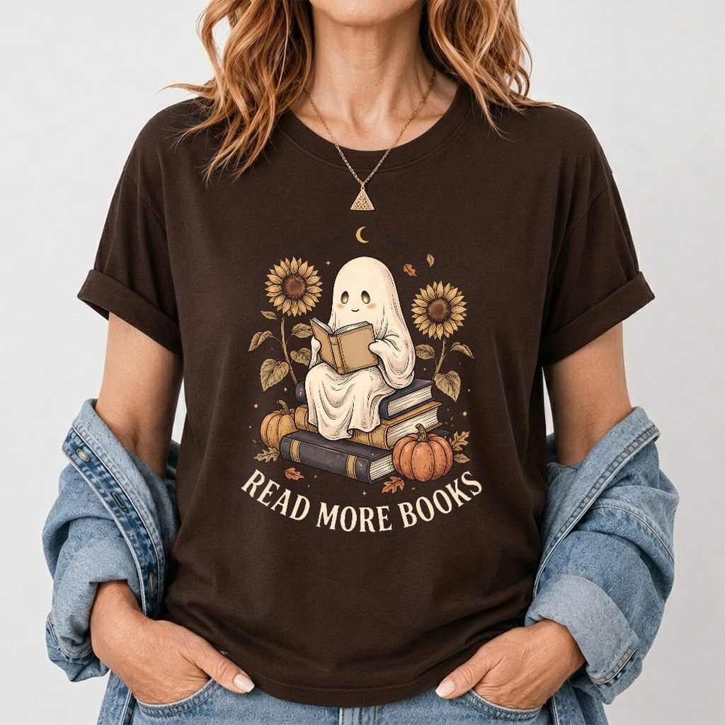 Read More Books Printed T-Shirt | Cozy Book Lover Gift Dark Chocolate