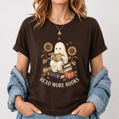 Read More Books Printed T-Shirt | Cozy Book Lover Gift Dark Chocolate