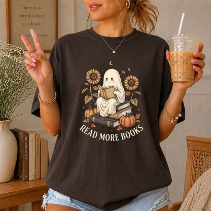 Read More Books Printed T-Shirt | Cozy Book Lover Gift Dark Chocolate