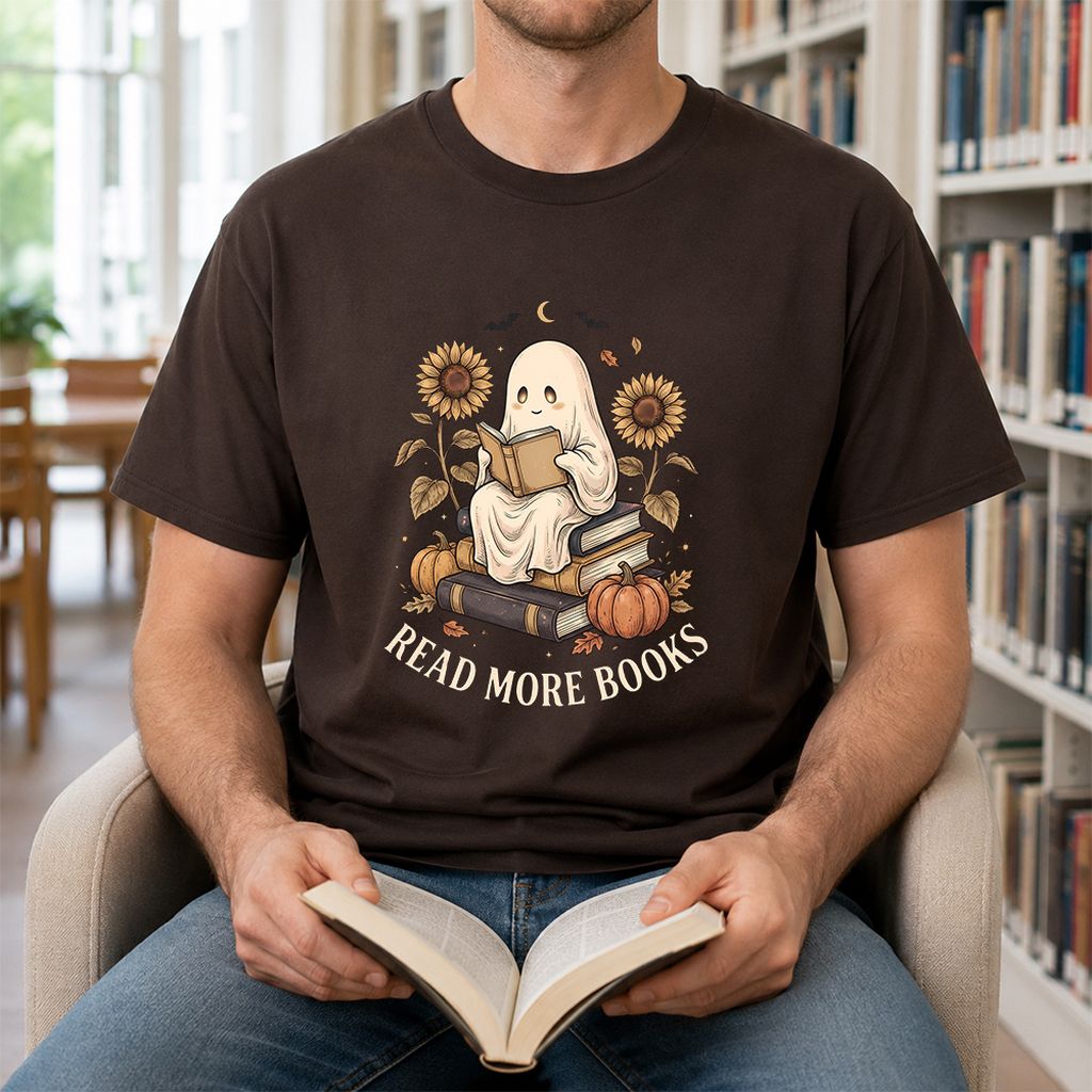 Read More Books Printed T-Shirt | Cozy Book Lover Gift Dark Chocolate