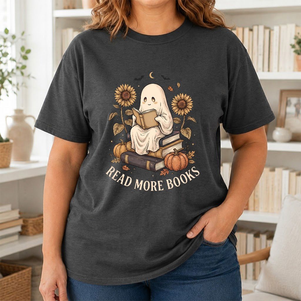 Read More Books Printed T-Shirt | Cozy Book Lover Gift Dark Heather