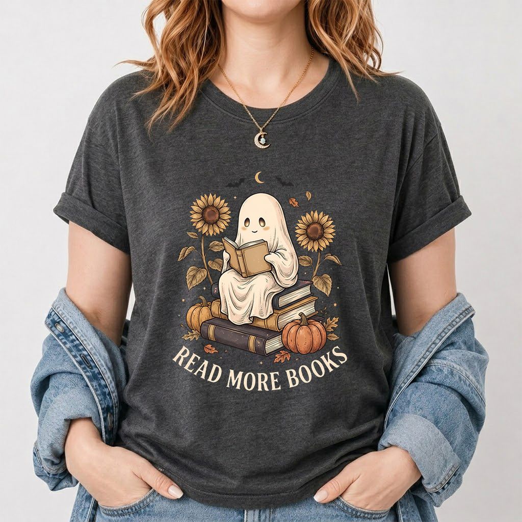 Read More Books Printed T-Shirt | Cozy Book Lover Gift Dark Heather