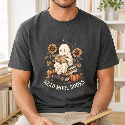 Read More Books Printed T-Shirt | Cozy Book Lover Gift Dark Heather
