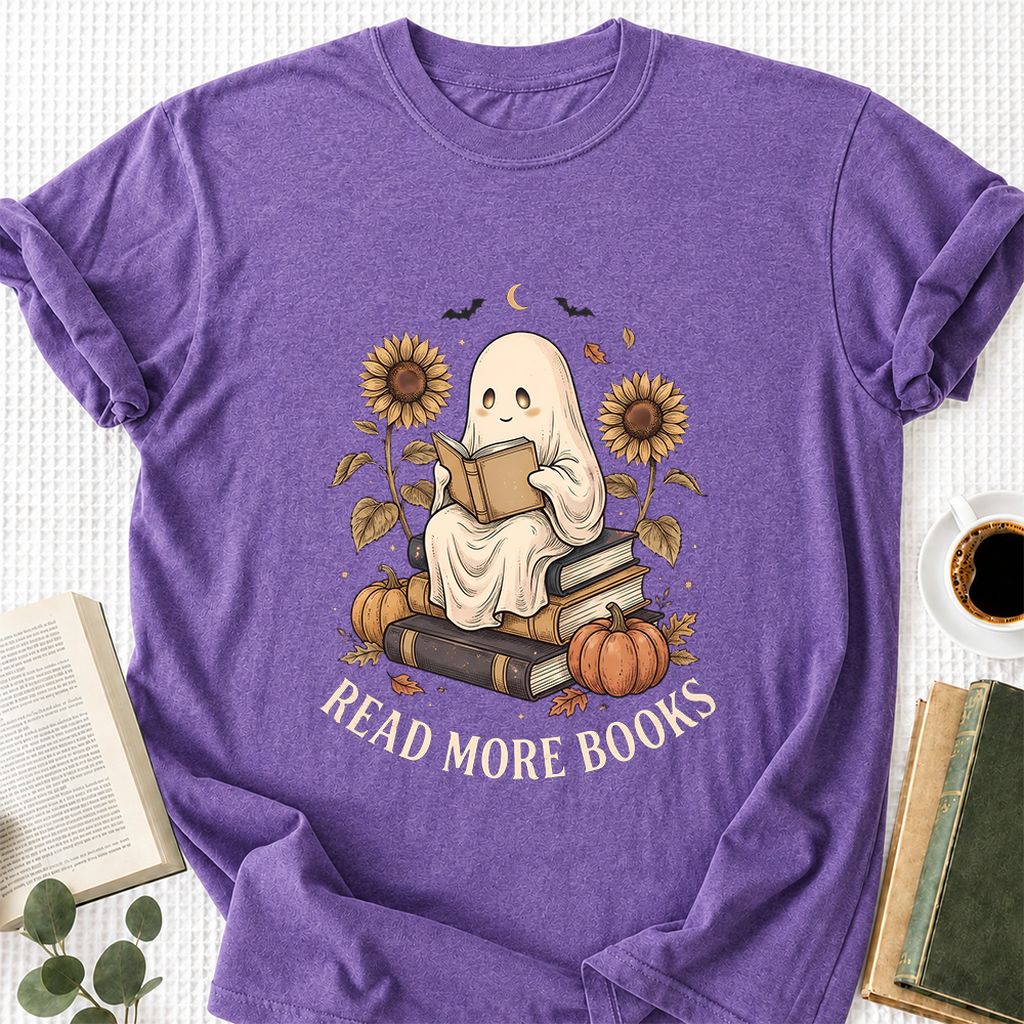 Read More Books Printed T-Shirt | Cozy Book Lover Gift Heather Purple