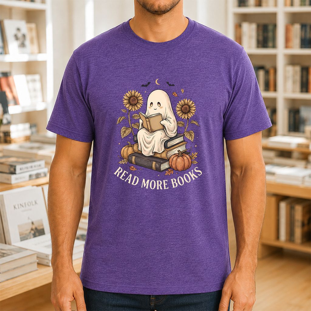 Read More Books Printed T-Shirt | Cozy Book Lover Gift Heather Purple