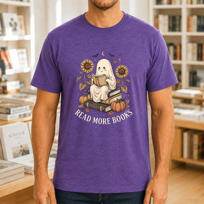 Read More Books Printed T-Shirt | Cozy Book Lover Gift Heather Purple