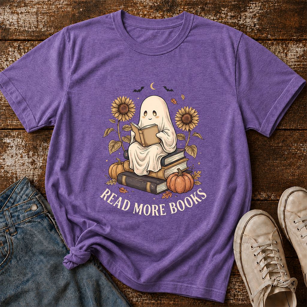 Read More Books Printed T-Shirt | Cozy Book Lover Gift Heather Purple