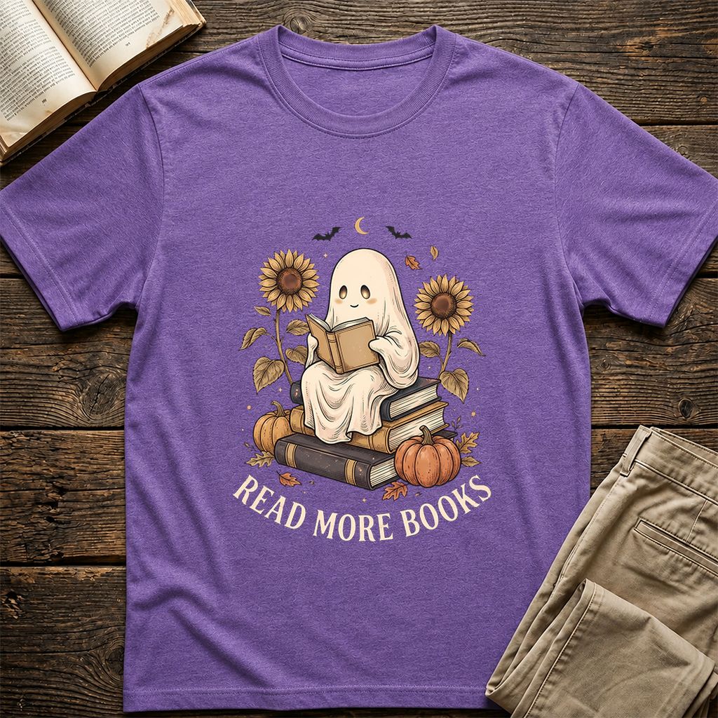 Read More Books Printed T-Shirt | Cozy Book Lover Gift Heather Purple