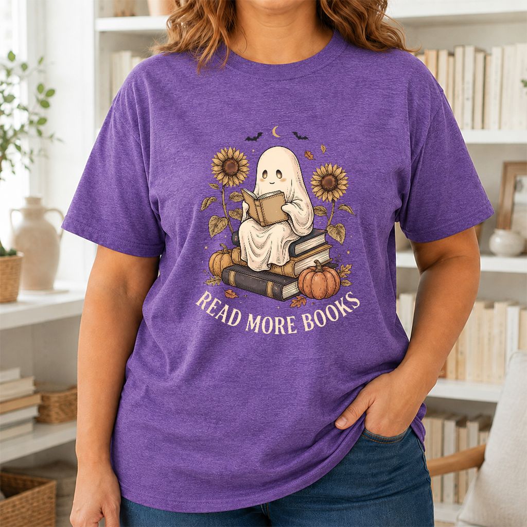 Read More Books Printed T-Shirt | Cozy Book Lover Gift Heather Purple