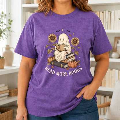 Read More Books Printed T-Shirt | Cozy Book Lover Gift Heather Purple