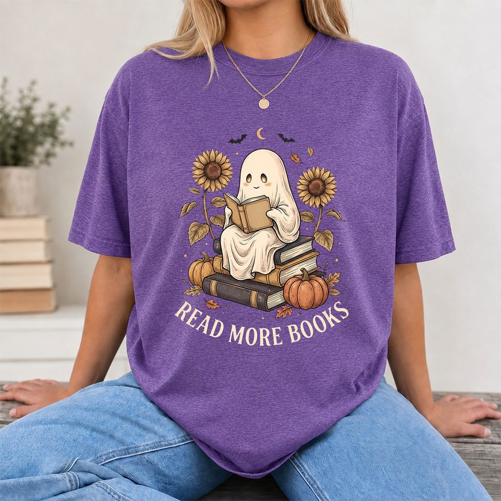 Read More Books Printed T-Shirt | Cozy Book Lover Gift Heather Purple