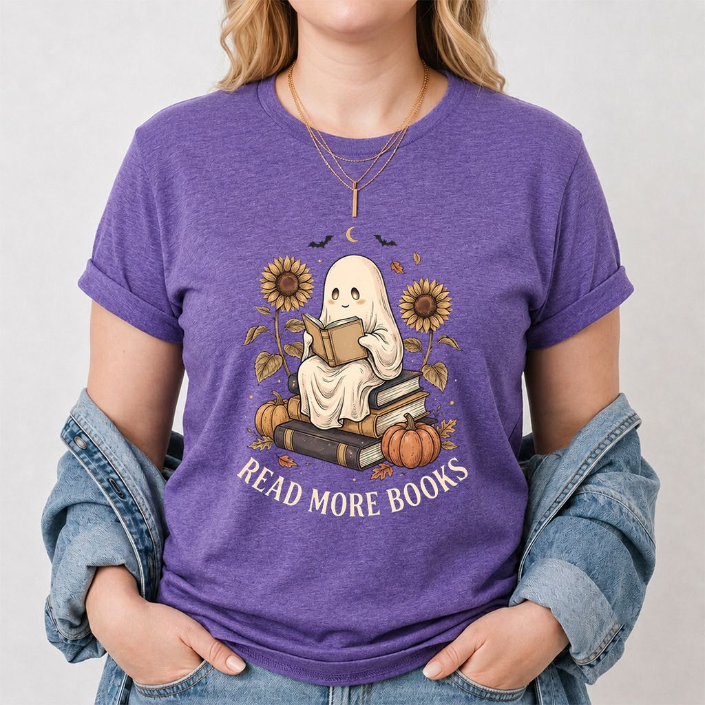 Read More Books Printed T-Shirt | Cozy Book Lover Gift Heather Purple