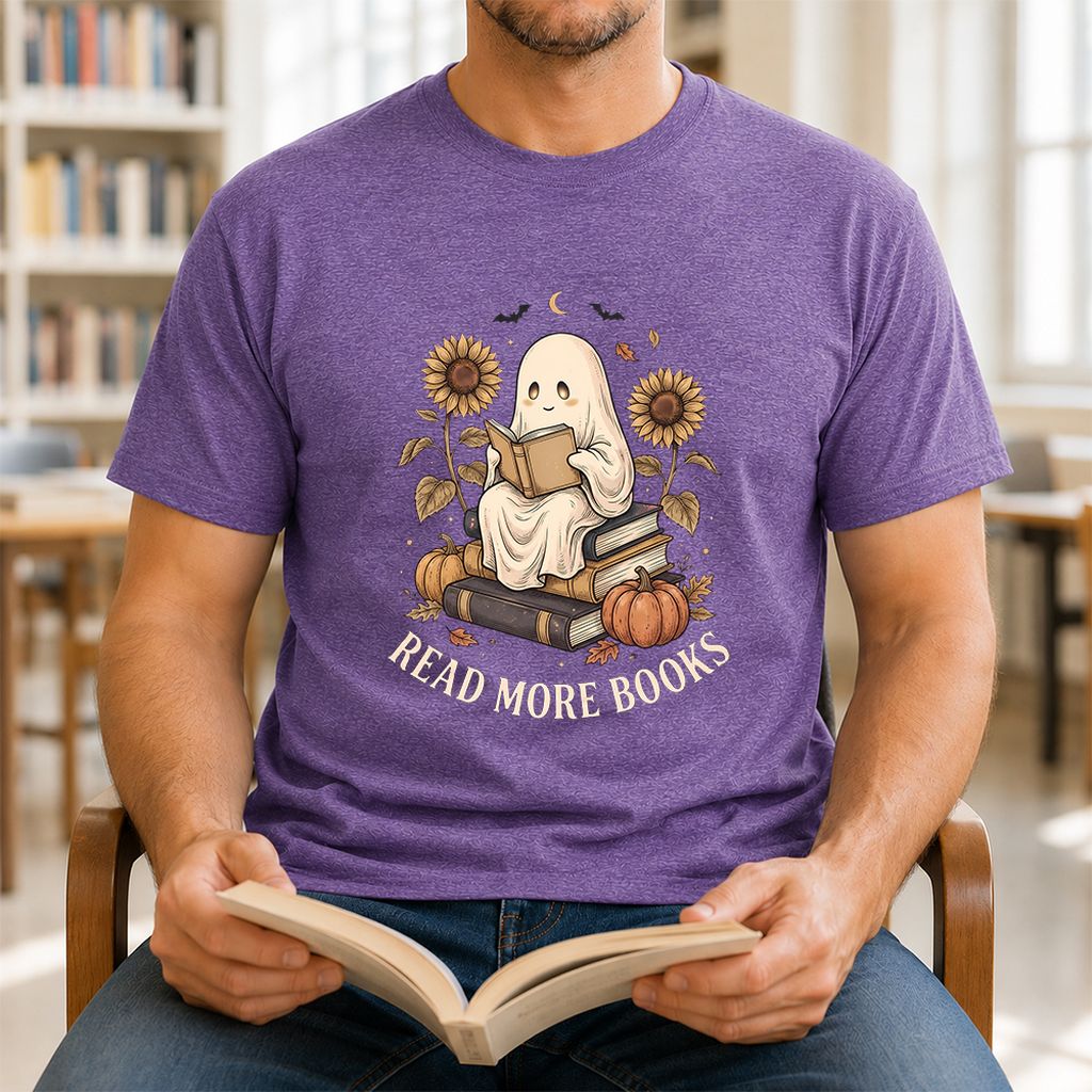 Read More Books Printed T-Shirt | Cozy Book Lover Gift Heather Purple