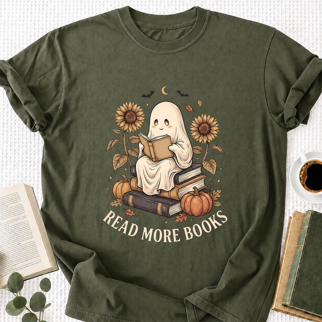 Read More Books Printed T-Shirt | Cozy Book Lover Gift Military Green