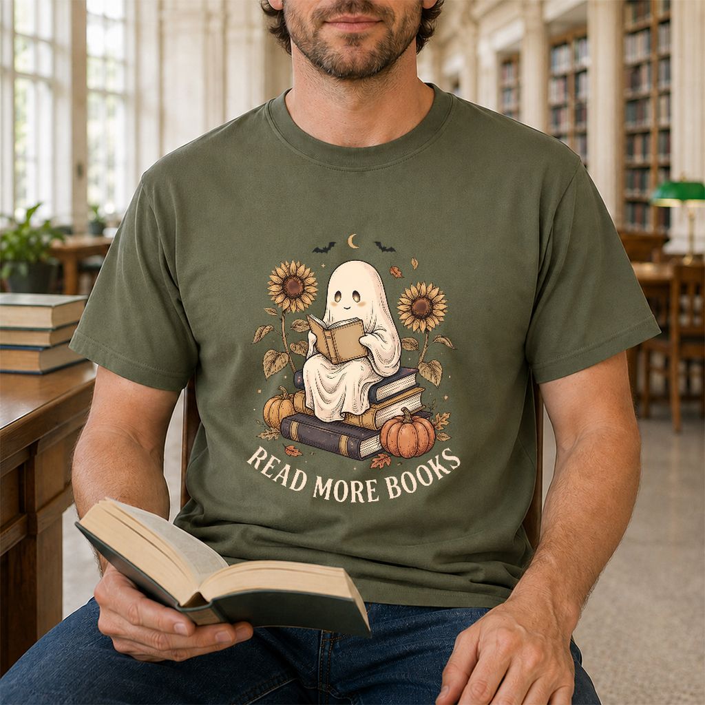 Read More Books Printed T-Shirt | Cozy Book Lover Gift Military Green
