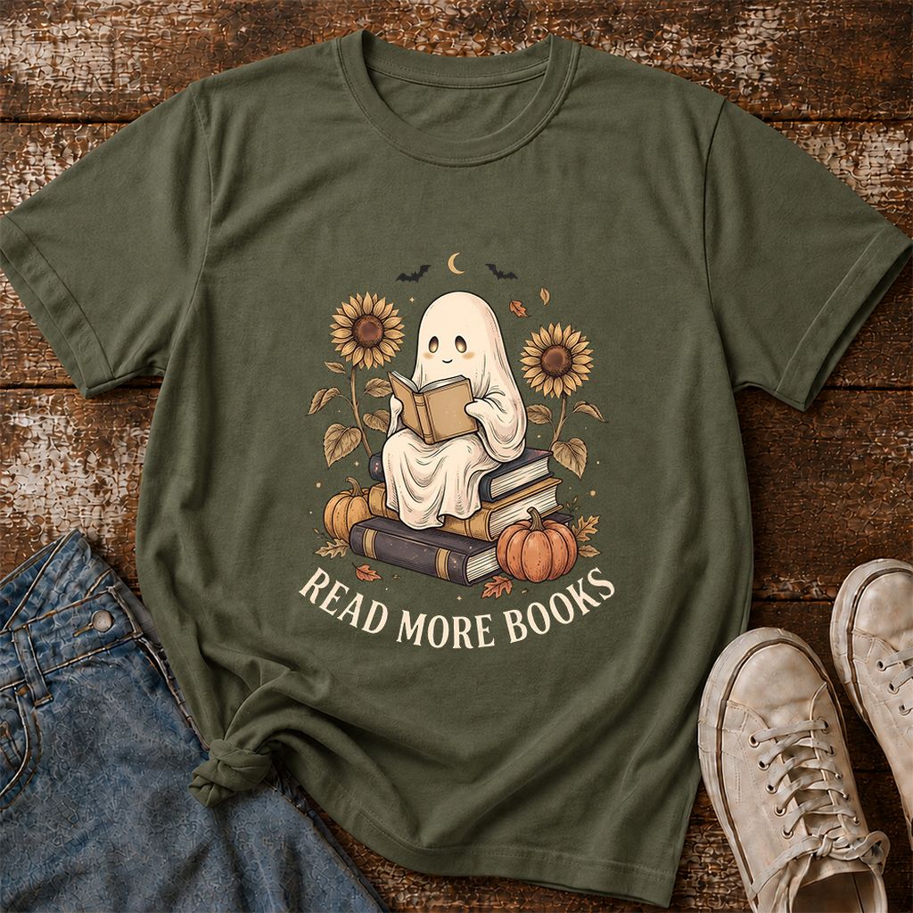 Read More Books Printed T-Shirt | Cozy Book Lover Gift Military Green