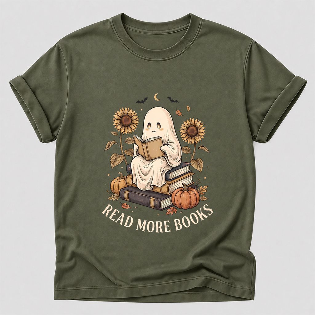 Read More Books Printed T-Shirt | Cozy Book Lover Gift Military Green