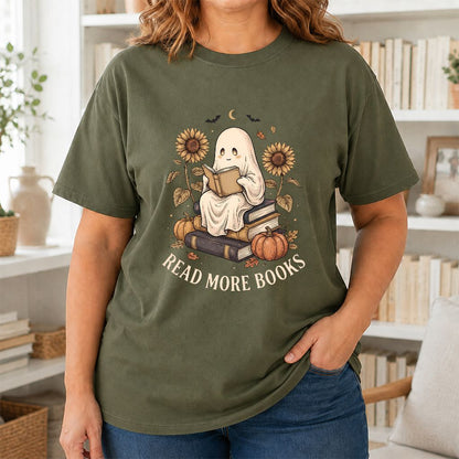 Read More Books Printed T-Shirt | Cozy Book Lover Gift Military Green