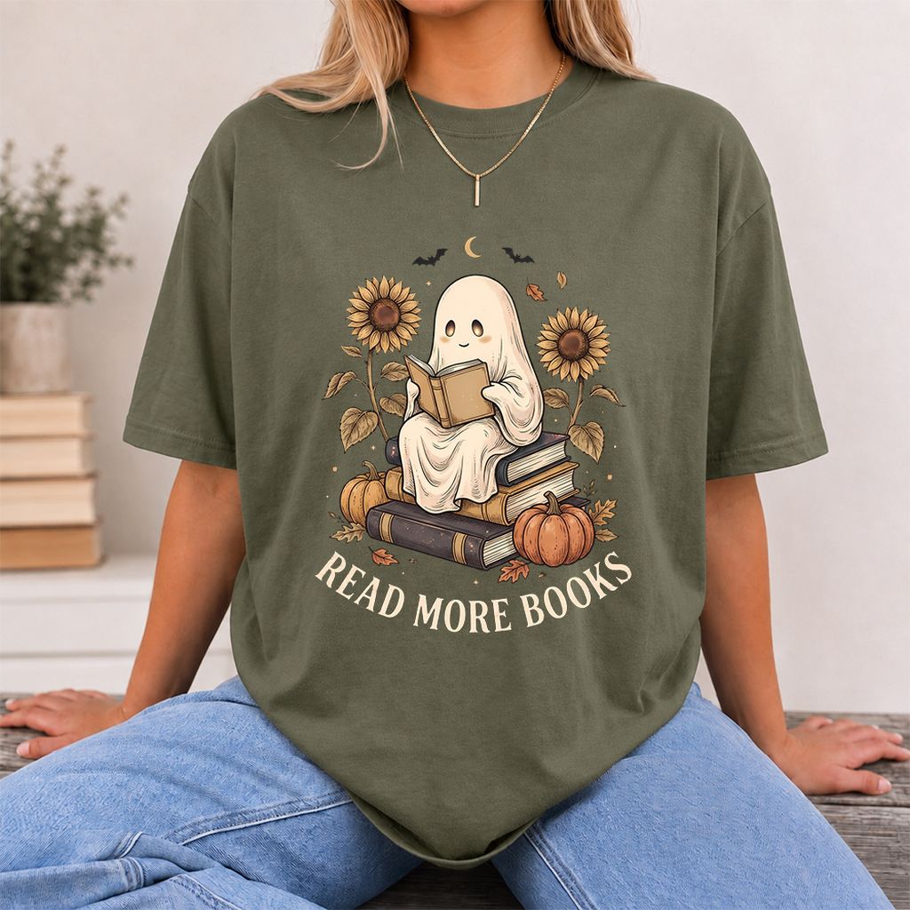 Read More Books Printed T-Shirt | Cozy Book Lover Gift Military Green