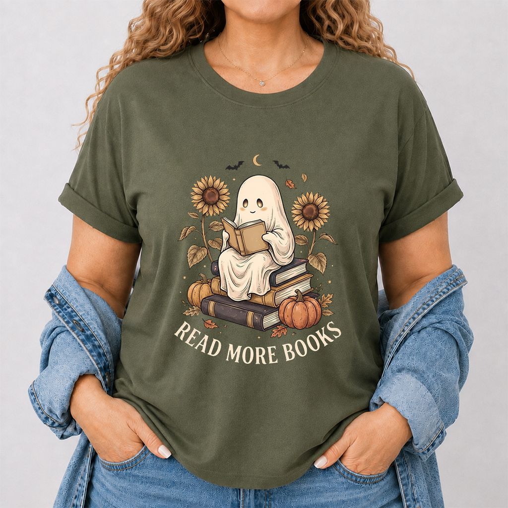 Read More Books Printed T-Shirt | Cozy Book Lover Gift Military Green