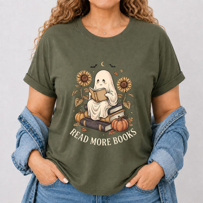 Read More Books Printed T-Shirt | Cozy Book Lover Gift Military Green