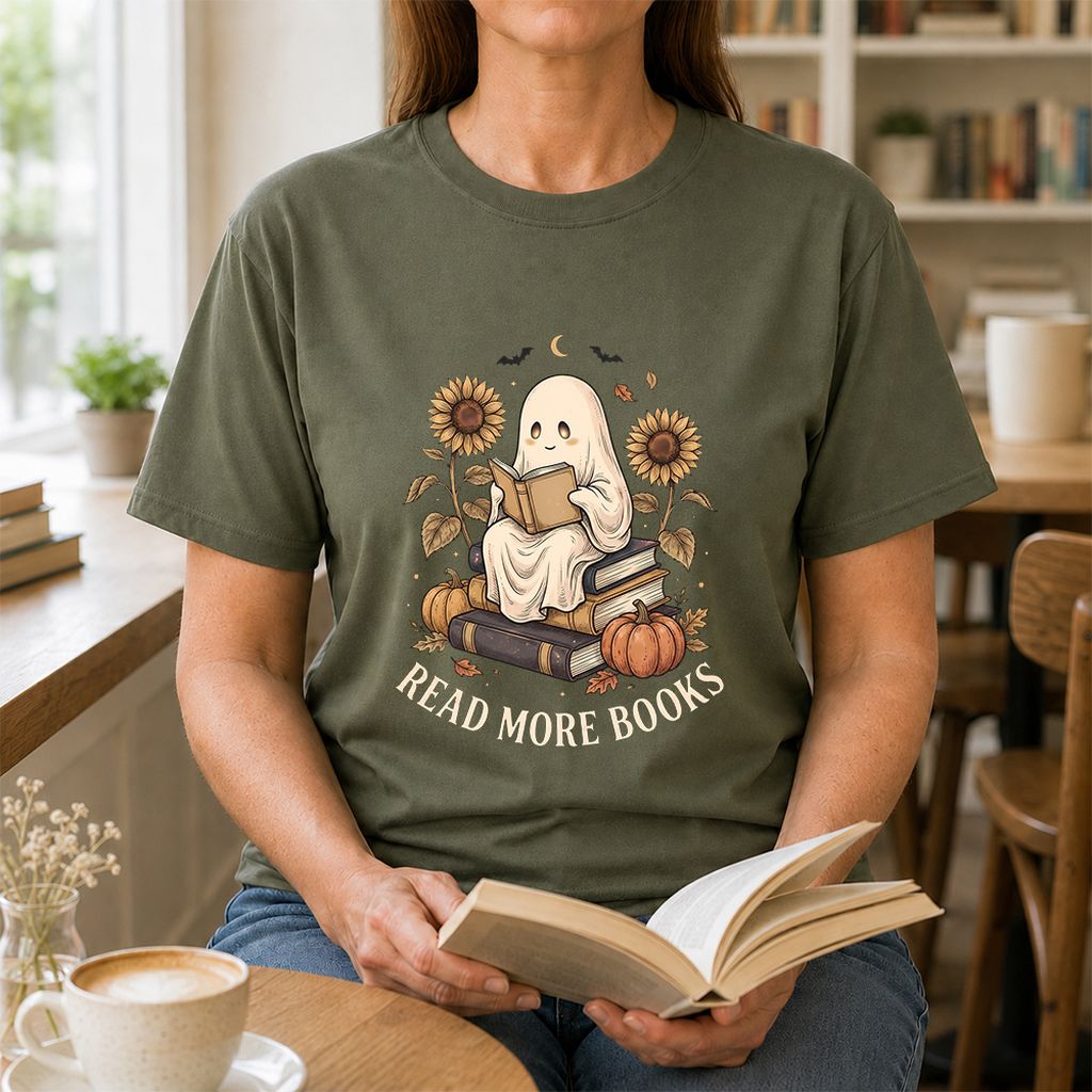 Read More Books Printed T-Shirt | Cozy Book Lover Gift Military Green