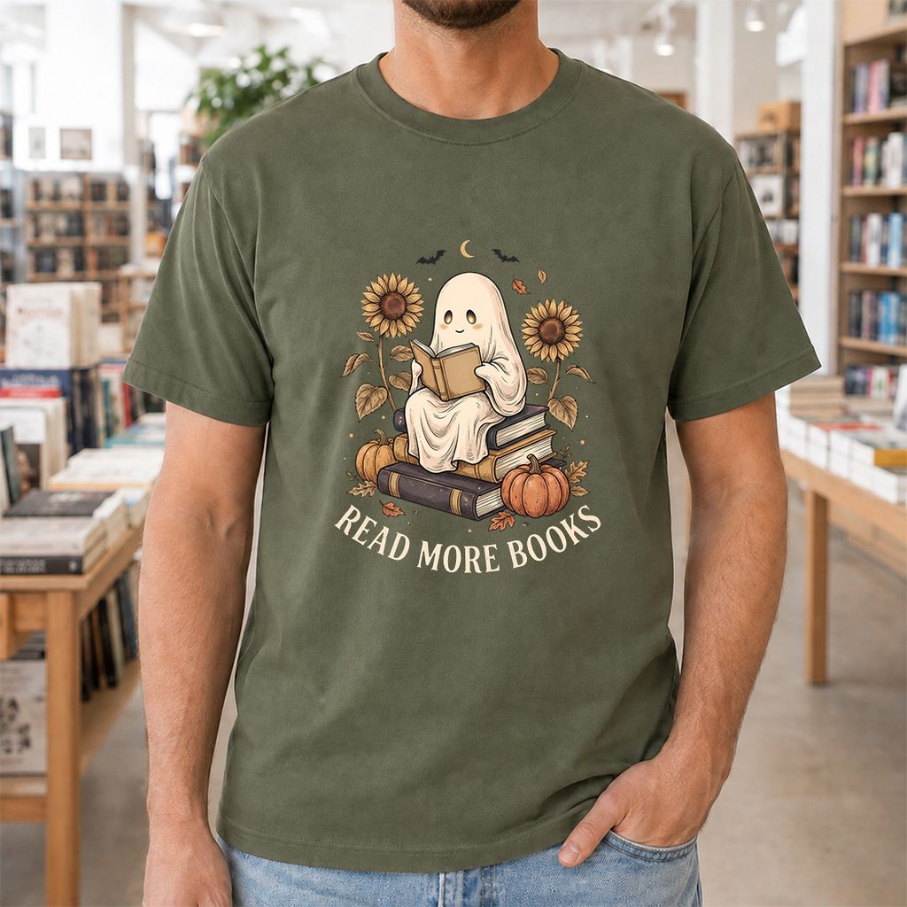 Read More Books Printed T-Shirt | Cozy Book Lover Gift Military Green