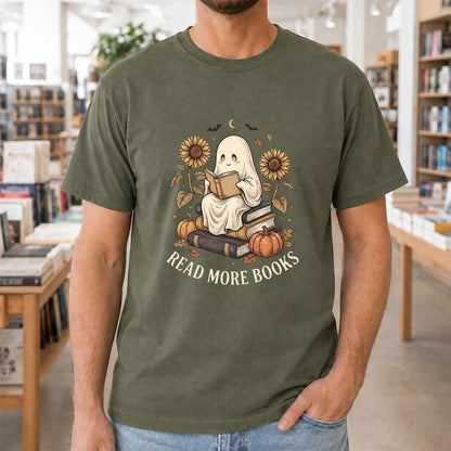 Read More Books Printed T-Shirt | Cozy Book Lover Gift Military Green