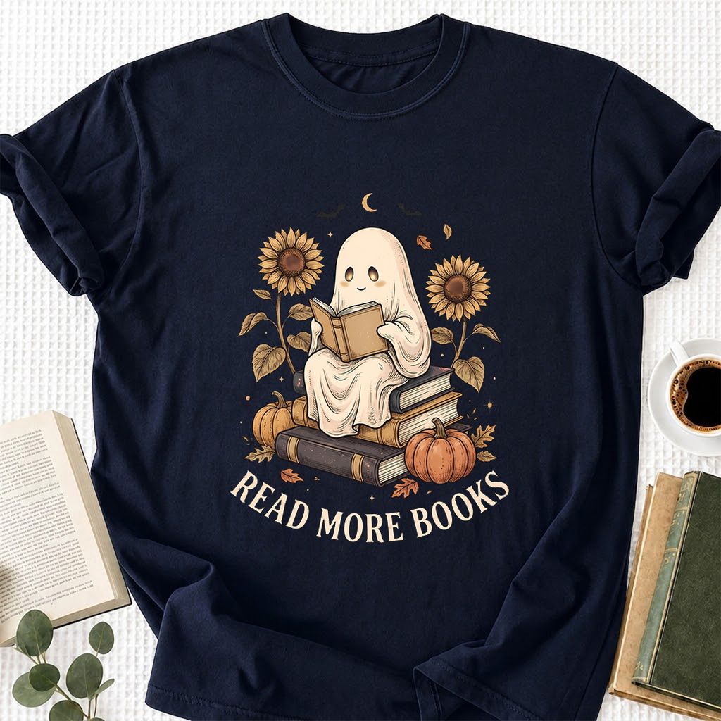 Read More Books Printed T-Shirt | Cozy Book Lover Gift Navy
