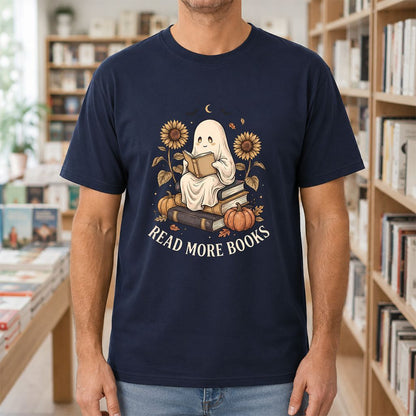 Read More Books Printed T-Shirt | Cozy Book Lover Gift Navy