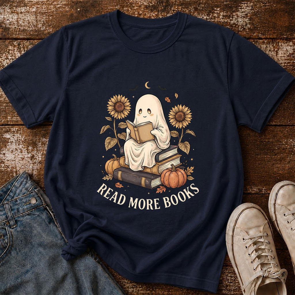 Read More Books Printed T-Shirt | Cozy Book Lover Gift Navy