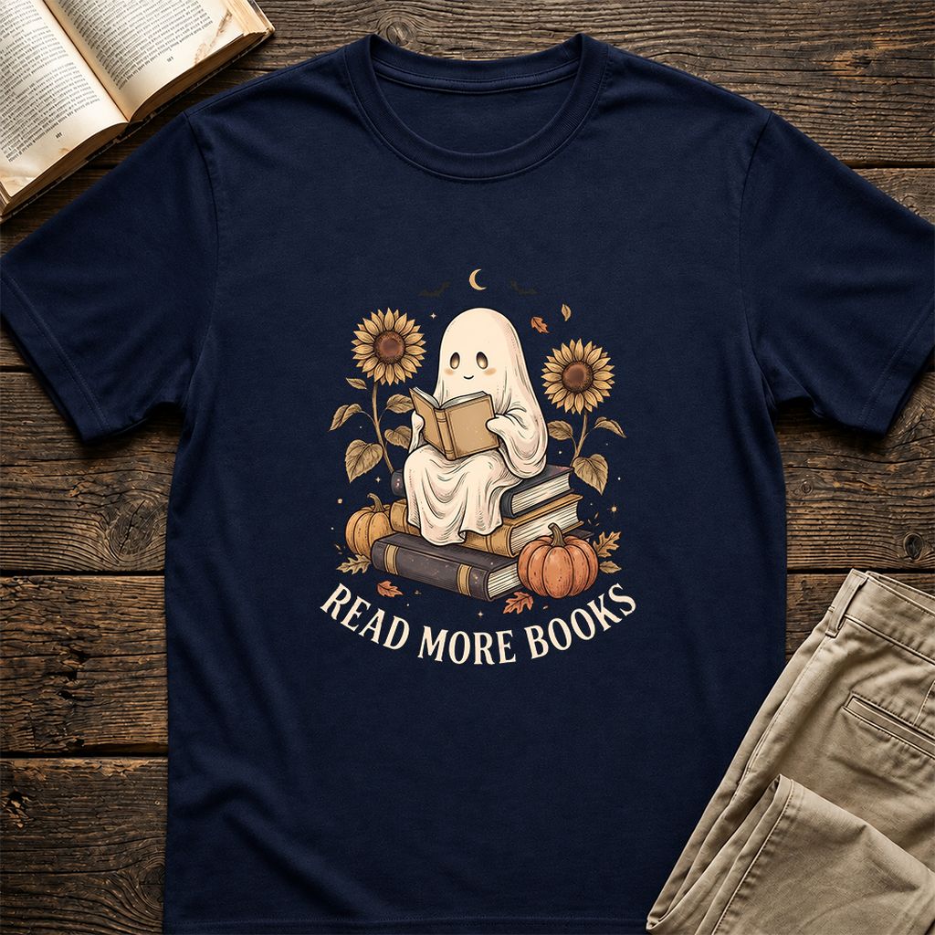 Read More Books Printed T-Shirt | Cozy Book Lover Gift Navy