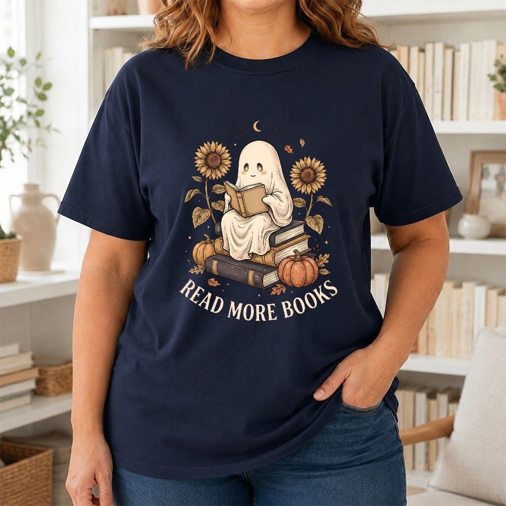 Read More Books Printed T-Shirt | Cozy Book Lover Gift Navy