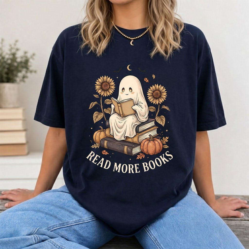 Read More Books Printed T-Shirt | Cozy Book Lover Gift Navy
