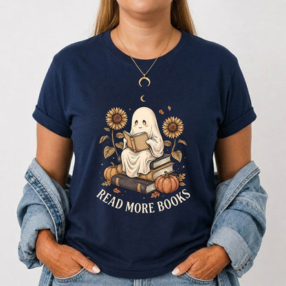 Read More Books Printed T-Shirt | Cozy Book Lover Gift Navy