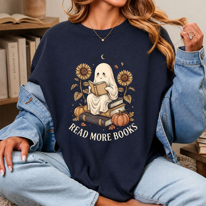 Read More Books Printed T-Shirt | Cozy Book Lover Gift Navy